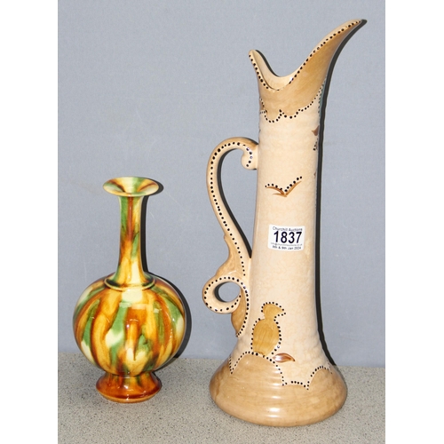 1837 - 2 pieces of pottery to include a Ditmar Urbach long necked jug and stem vase