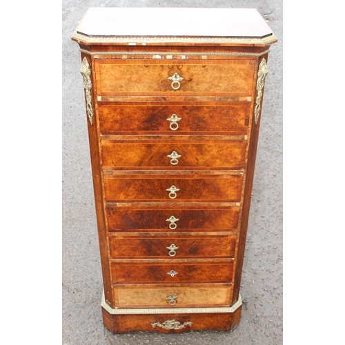 2 - A 19th century burr walnut 8 drawer chest of drawers of Wellington chest form with brass handles and... 