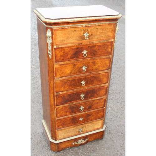 2 - A 19th century burr walnut 8 drawer chest of drawers of Wellington chest form with brass handles and... 