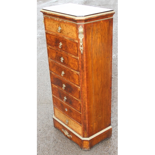 2 - A 19th century burr walnut 8 drawer chest of drawers of Wellington chest form with brass handles and... 