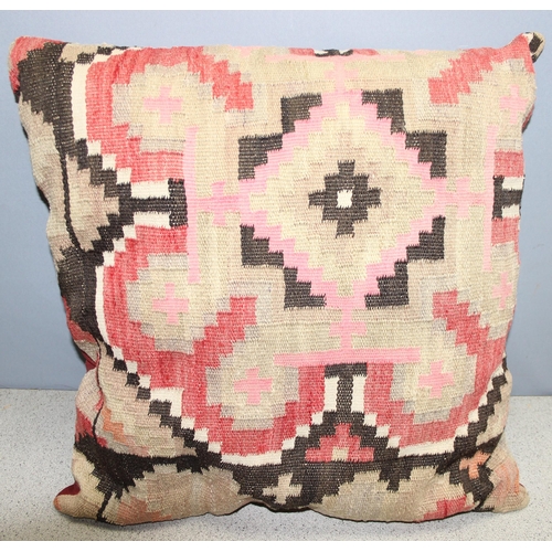 217 - 3 homemade vintage cushions, 2 made from Kilim rugs, largest approx 54cm x 54cm