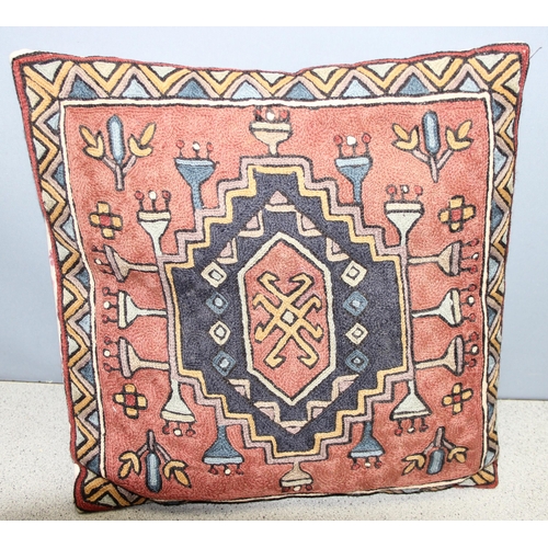 217 - 3 homemade vintage cushions, 2 made from Kilim rugs, largest approx 54cm x 54cm