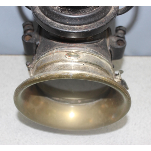 258 - Early 20th century brass and metal Dependence car lamp manufactured by J & R Oldfield, approx 32cm H