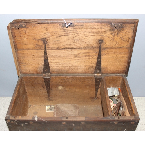 294 - Small antique pine trunk/chest or toolbox with original ironmongery hinges approx 49 x 25 x 24cm