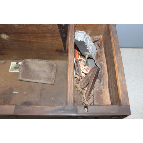 294 - Small antique pine trunk/chest or toolbox with original ironmongery hinges approx 49 x 25 x 24cm