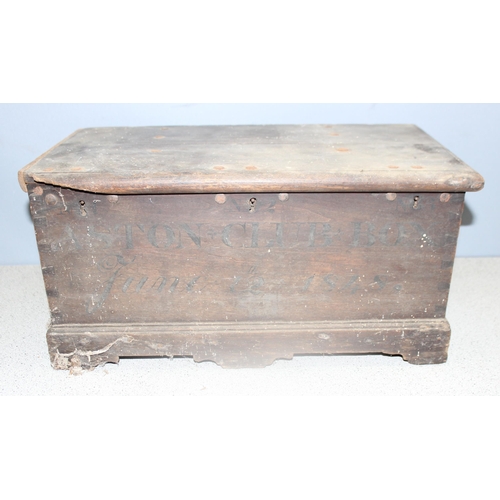 294 - Small antique pine trunk/chest or toolbox with original ironmongery hinges approx 49 x 25 x 24cm