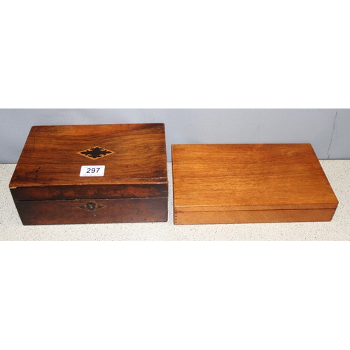 297 - 4 assorted wooden boxes, largest approx 26 x 20 x 10cm