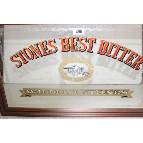 495 - Vintage advertising mirror for Stones Best Bitter in wooden frame, approx 69 x 43cm