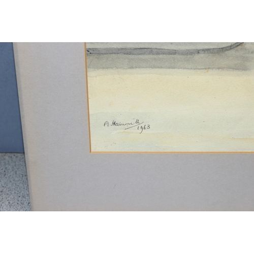 498H - Mid-century watercolour drawing of a Majorcan street scene, signed and dated lower left A. Hanniwell... 