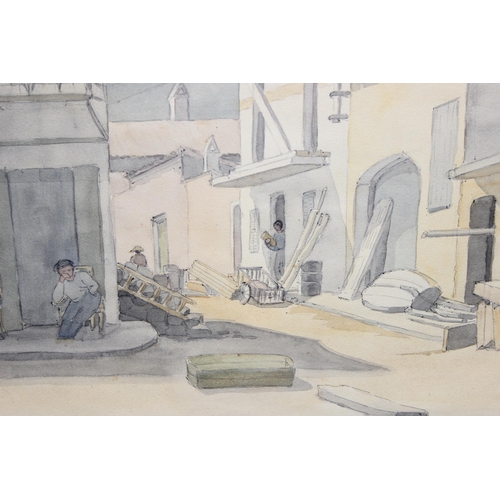 498H - Mid-century watercolour drawing of a Majorcan street scene, signed and dated lower left A. Hanniwell... 