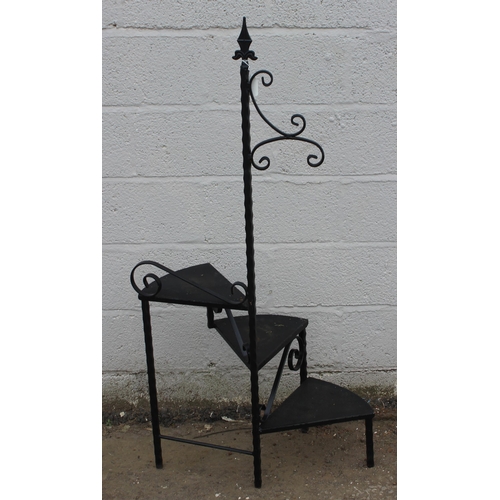 149 - A set of vintage wrought iron library steps, approx 75cm wide x 38cm deep x 141cm tall