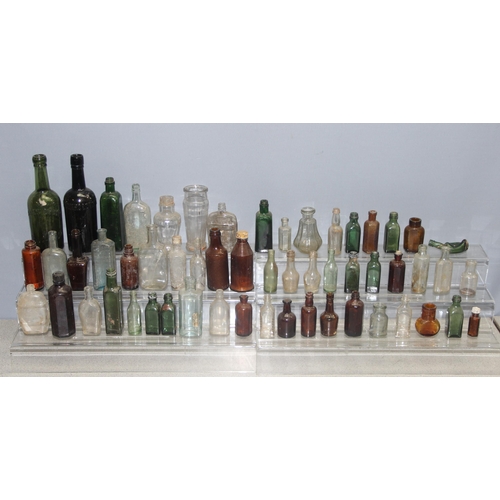 1805 - Qty of antique and later glass bottles in small metal trunk