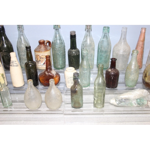 1807 - Qty of antique and later glass bottles incl Monsters, Newbury Brewery, and stoneware bottle, some ad... 