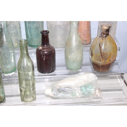 1807 - Qty of antique and later glass bottles incl Monsters, Newbury Brewery, and stoneware bottle, some ad... 