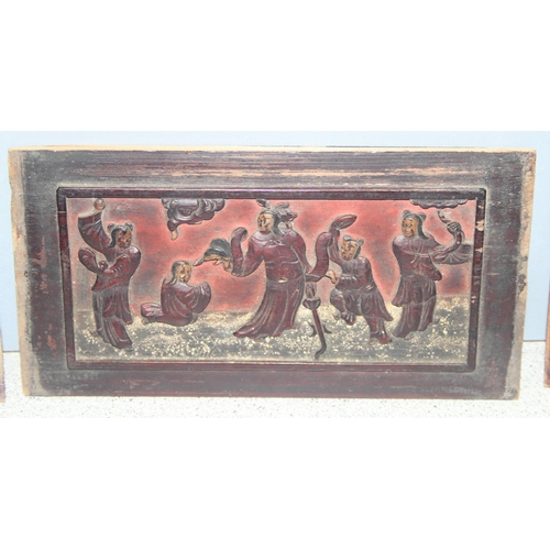 1808 - 4 Oriental wooden relief panels, approx 25cm x 14cm