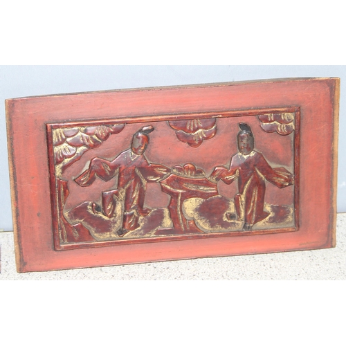 1808 - 4 Oriental wooden relief panels, approx 25cm x 14cm