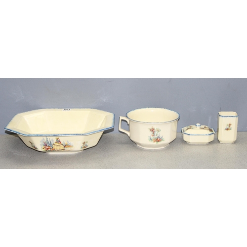 1814 - 4 matching pieces of vintage ceramic bathroom items, 2 marked Castle to base, largest bowl approx 44... 