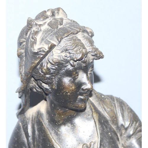 1815 - Vintage spelter figure of a lady with a chicken, approx 51cm