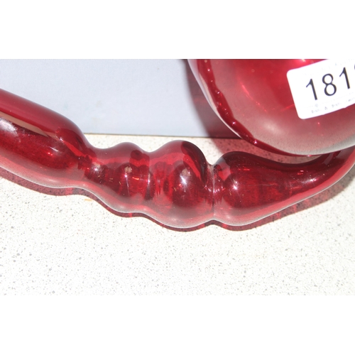 1818 - Large hand-blown cranberry glass pipe, approx 50cm