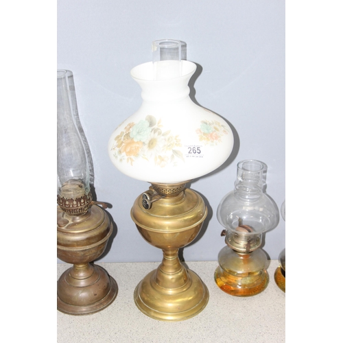 265 - 5 vintage oil lamps, some with glass shades, tallest approx 57cm