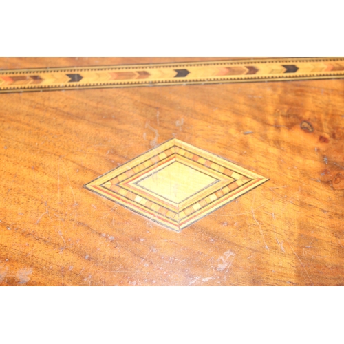 299 - Antique walnut sewing box with Tunbridgeware style inlay, approx 30cm W x 21cm D x 13cm H