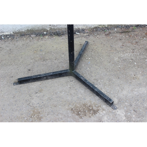 389 - A large free standing wrought iron hanging basket hanger, approx 91cm wide x 91cm deep x 177cm tall