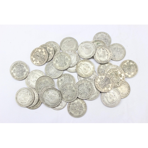 1207 - British silver coins, qty of assorted half silver (.500) half crown coins, George V & George VI, 42 ... 