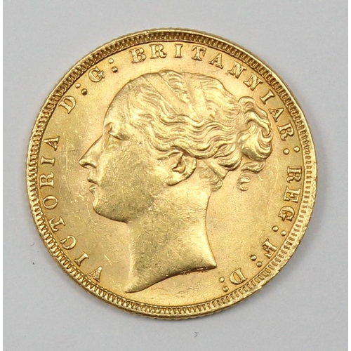 1215 - Queen Victoria 1872 gold full sovereign coin, young head obverse, London mint