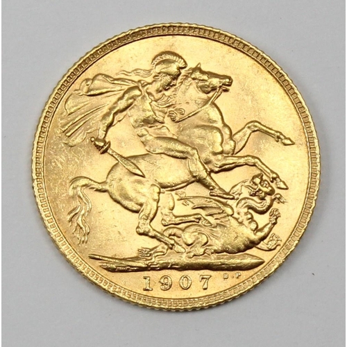 1218 - Edward VII 1907 gold full sovereign coin, London mint