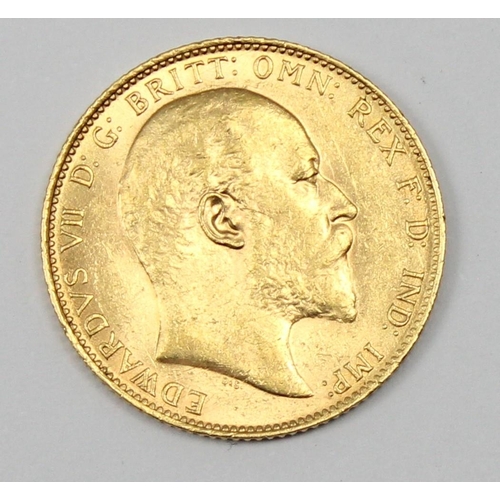 1218 - Edward VII 1907 gold full sovereign coin, London mint