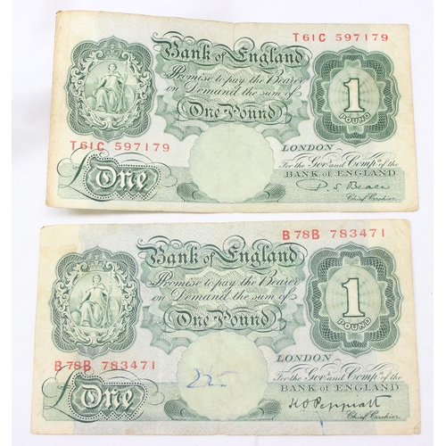 1275 - 7 assorted vintage British, Isle of Man and Jersey banknotes to inc 2 £1 notes signed Percival Beale... 