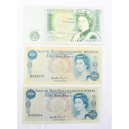 1275 - 7 assorted vintage British, Isle of Man and Jersey banknotes to inc 2 £1 notes signed Percival Beale... 