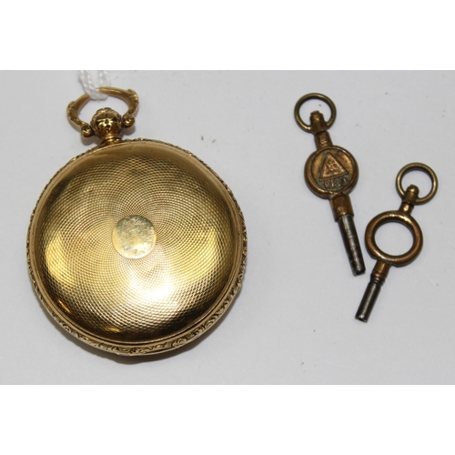 1326 - An antique 18ct gold cased open face pocket watch with decorative engraved face and fusee movement, ... 