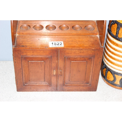 1822 - Mixed lot to incl table top smokers cabinet, retro West German vase (30cm) and a wooden table lamp b... 