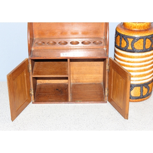 1822 - Mixed lot to incl table top smokers cabinet, retro West German vase (30cm) and a wooden table lamp b... 