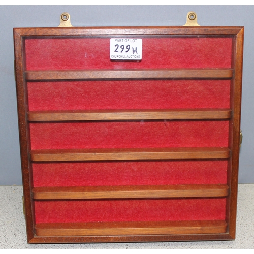 299H - A small wall mounted curio display cabinet, approx 28cm x 28cm x 3cm