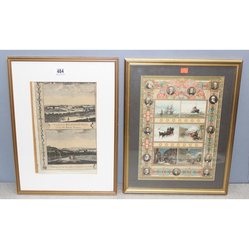 484 - Antique framed transport chromolithograph, and an antique print of London views, largest approx 50 x... 