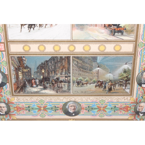 484 - Antique framed transport chromolithograph, and an antique print of London views, largest approx 50 x... 