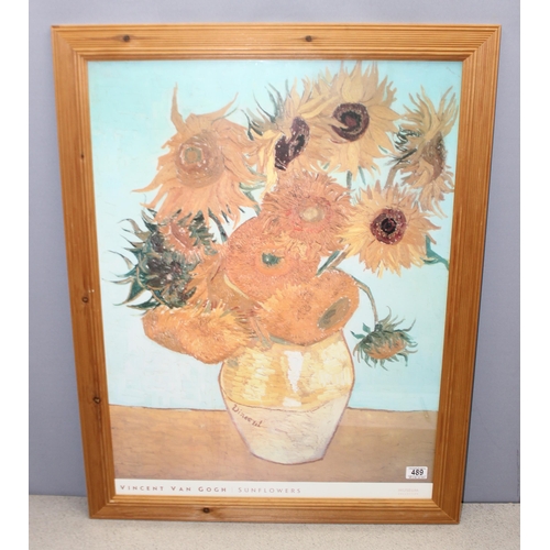 489 - Large poster print of Vincent van Gogh's 'Sunflowers' by Museum Collection, approx 90 x 70cm