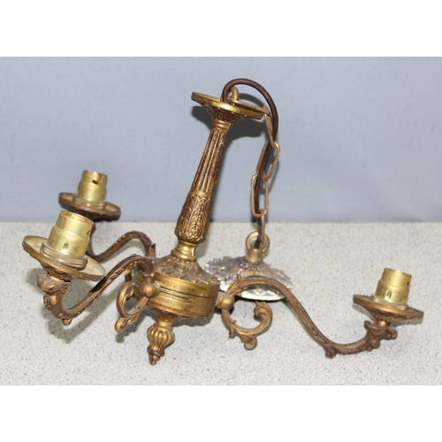 238 - A qty of vintage brass ceiling and wall light fittings, largest approx 46cm W x 80cm H with fitting