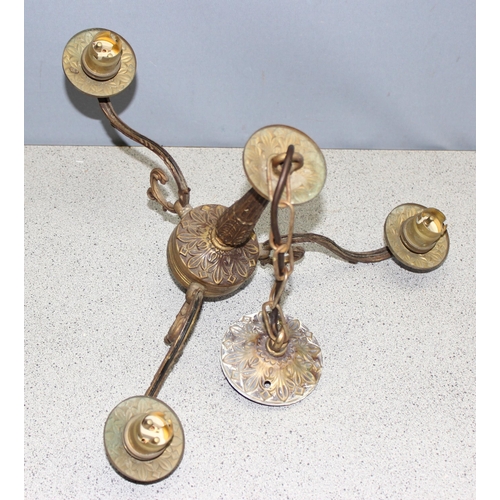 238 - A qty of vintage brass ceiling and wall light fittings, largest approx 46cm W x 80cm H with fitting