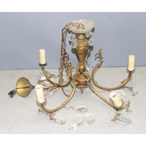 238 - A qty of vintage brass ceiling and wall light fittings, largest approx 46cm W x 80cm H with fitting