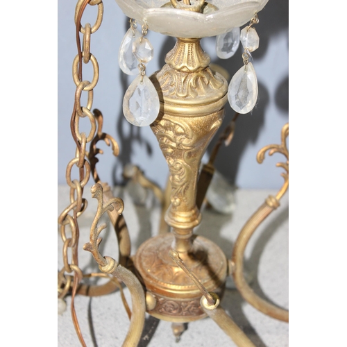 238 - A qty of vintage brass ceiling and wall light fittings, largest approx 46cm W x 80cm H with fitting