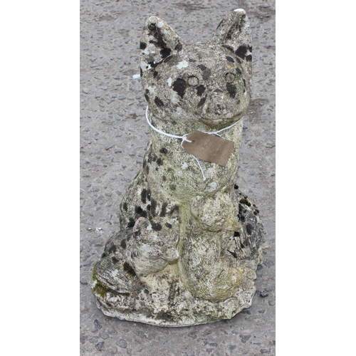 332 - 3 garden ornaments to inc a cherub fountain and fox etc, largest approx 44cm tall