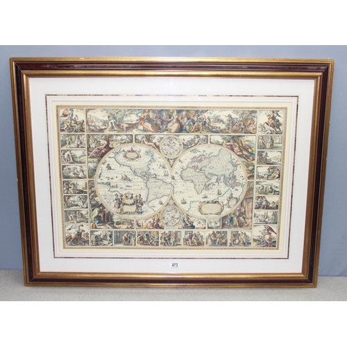 473 - After Nicolaus Ioannis Vischerius Magna Carta Mundi of 1670 map print, 20th century, approx 116cm x ... 