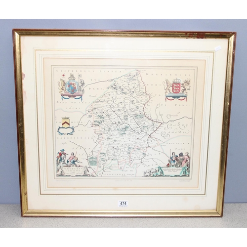 474 - Reproduction print of a 1648 coloured map from the Atlas Novus by Dutch cartographer Johan Blaeu of ... 