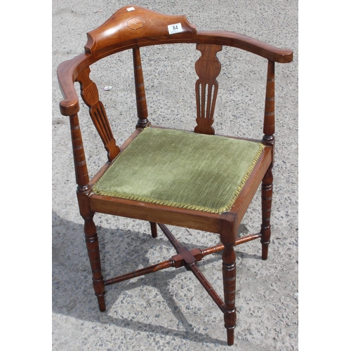 84 - An Edwardian mahogany corner chair with Sheraton revival inlay, approx 64cm wide x 60cm deep x 80cm ... 