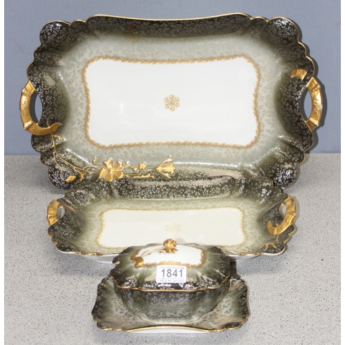 1841 - An extensive highly decorative antique style green and gold patterned dinner service by Limoges