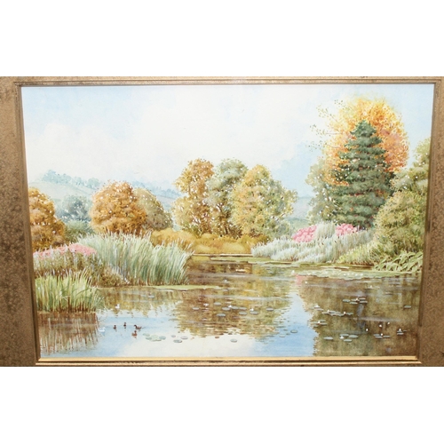 410 - Brian Stone of Wallingford - original watercolour of a river scene in gilt frame, approx 45cm x 55cm... 