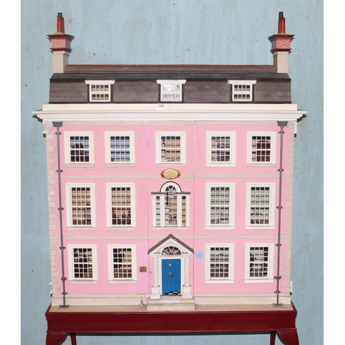 1501 - Brian Stone of Wallingford - a very large bespoke made dolls house on stand formed as a Georgian tow... 